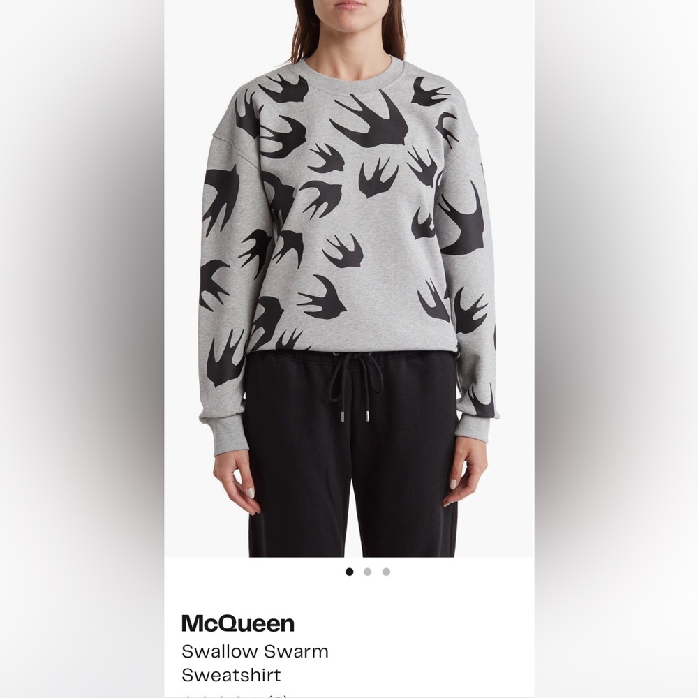 McQ Grey Swallow-Print Pullover Sweatshirt NWT
